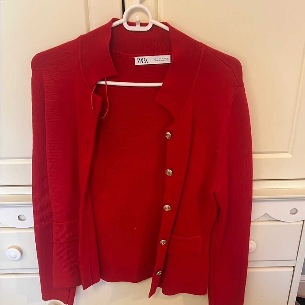 Zara Red Blazer Classic Suit Jacket